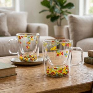 Taza Doble Vidrio 250ml Flores
