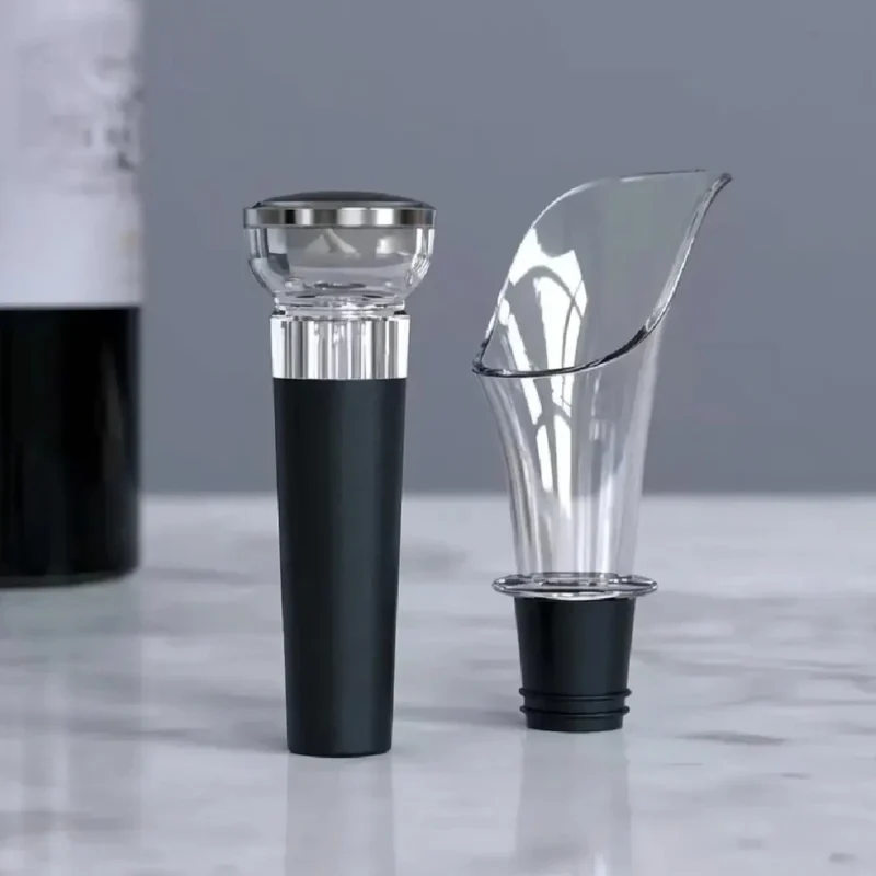 Set Kit Tapon C/vacio Y Pico Vertedor Para Botellas De Vino