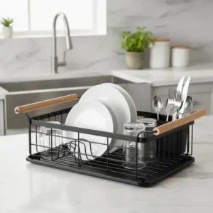 Escurridor Cuadrado Negro c/Mango de Madera