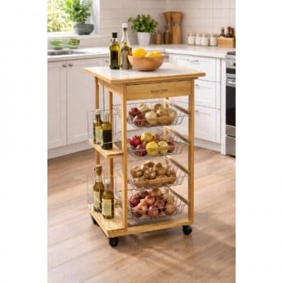 47X37X82CM CARRO COCINA MAD. TAPA CERAMICA C/RUEDAS
