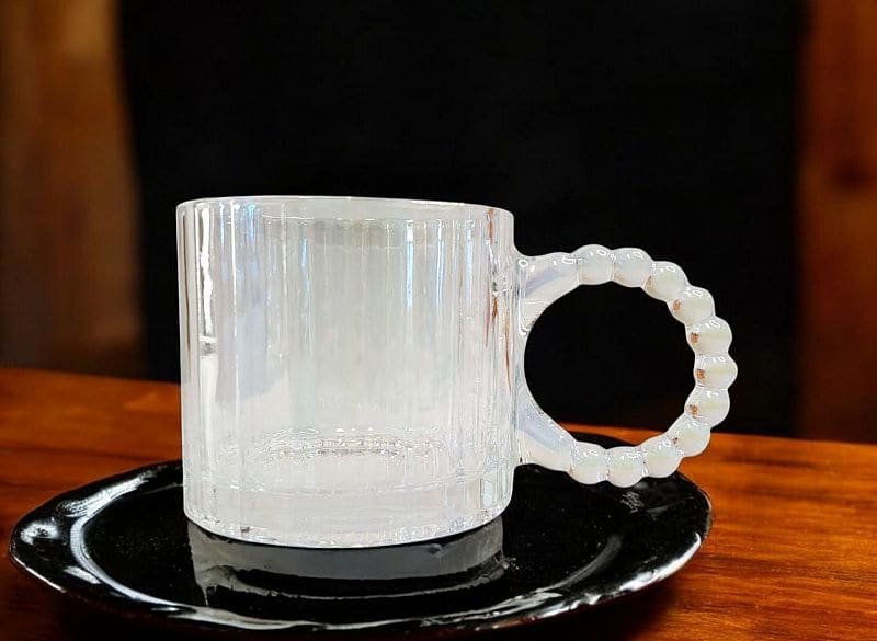 TAZA VIDRIO MANIJA CIRC LINEAS TORNASOL 320ML X6U