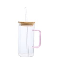 Taza De Vidrio 400 Ml C/ Tapa De Bambu
