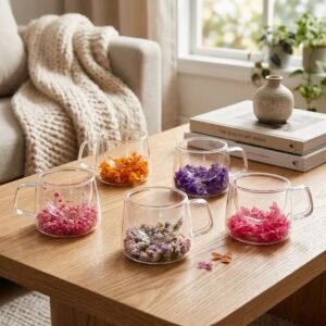 Taza Doble Vidrio Flores 150ml