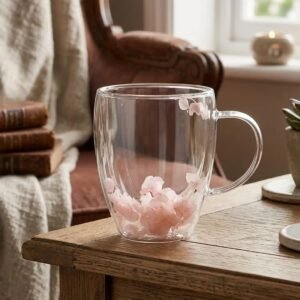 Taza Doble Vidrio 350ml Flores