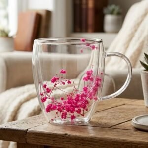 Taza Doble Vidrio 250ml Flores