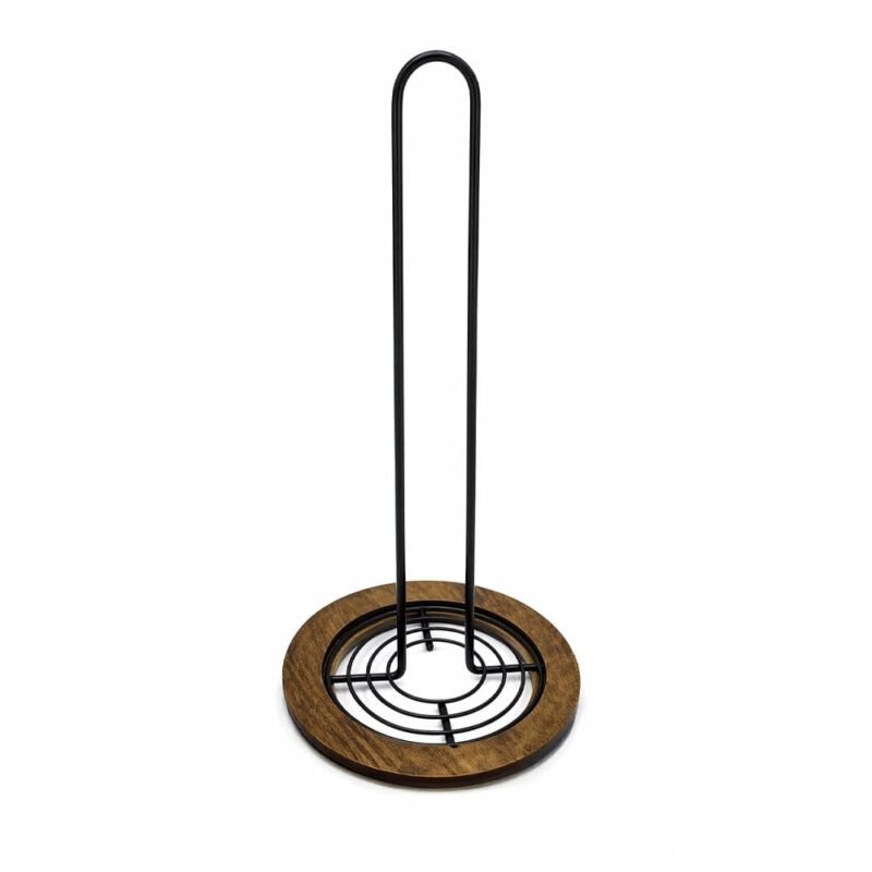 Porta rollo de cocina de hierro negro con base madera 15x31cm