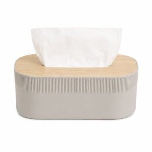 7790918016448 Porta pañuelos rectangular rayado de polipropileno gris tapa de madera