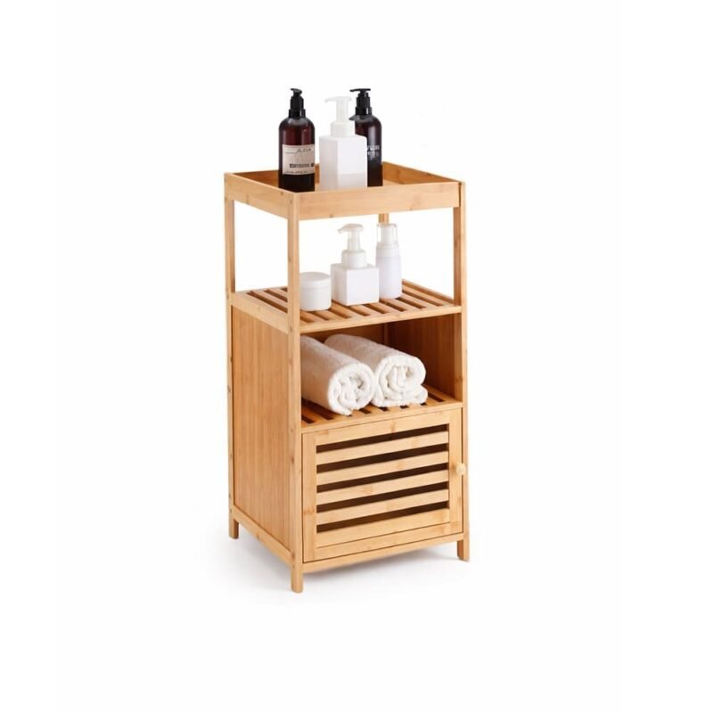Mueble para baño de bamboo con puerta y tres estantes 34×30×70cm