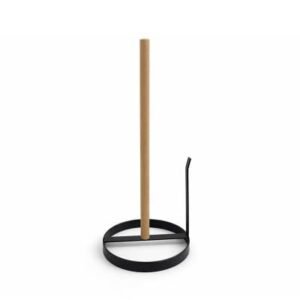 portarollo negro con palo de madera 14x30cm