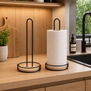 Portarollo Negro Con Base De Madera, 15X29 Cm