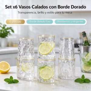 Set x6 Vasos calados con borde dorado