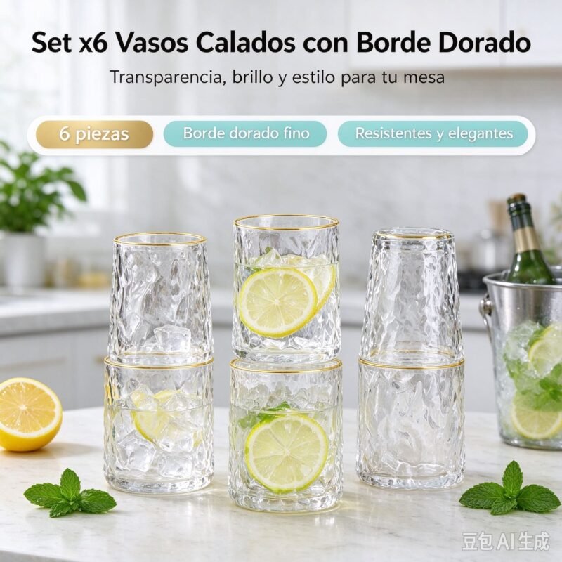 Set x6 Vasos calados con borde dorado