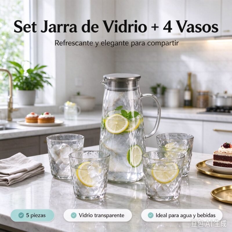SET JARRA DE VIDRIO + 4 VASOS