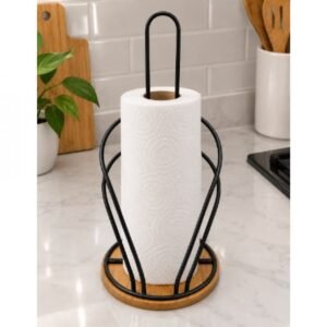 32X16CM PORTARROLLO PAPEL COCINA NEGRO C/BASE MADERA