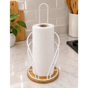 32X16CM PORTARROLLO PAPEL COCINA BLANCO C/BASE MADERA