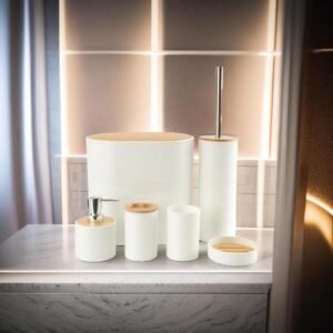 x6 SET DE BANO PVC C/TAPA BAMBOO