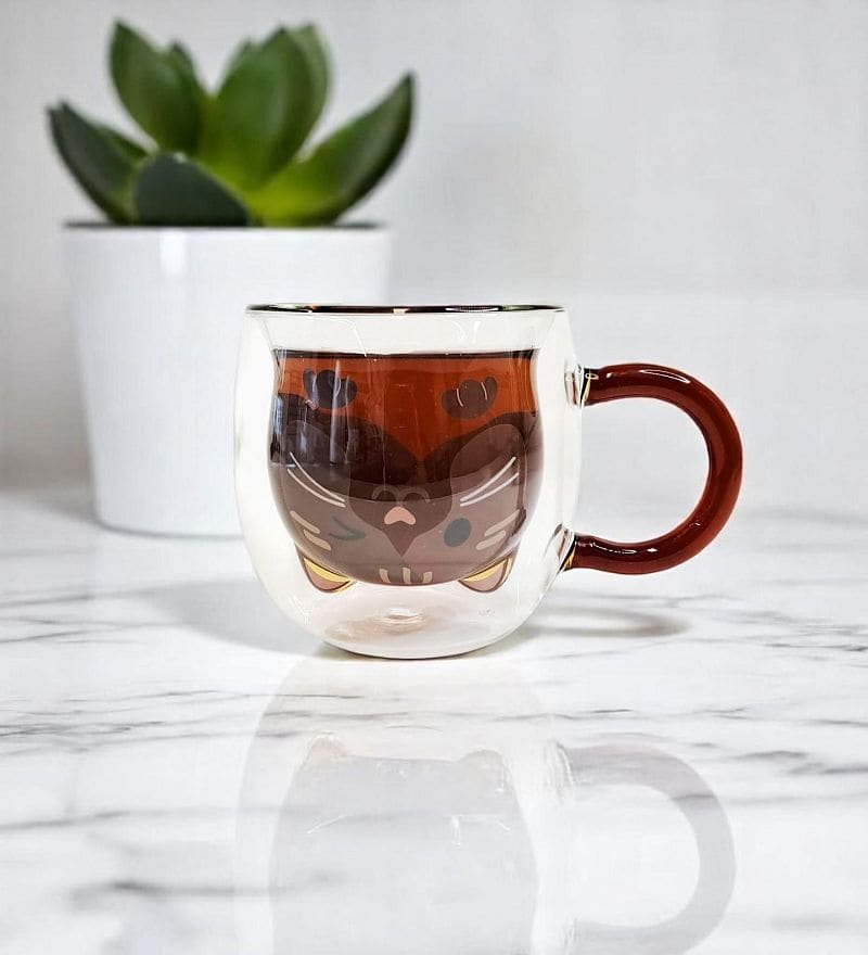 102401102038 Taza Doble Vidrio 280ml Gato