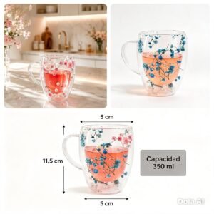 TAZA DOBLE VID C/FLORES 350ml