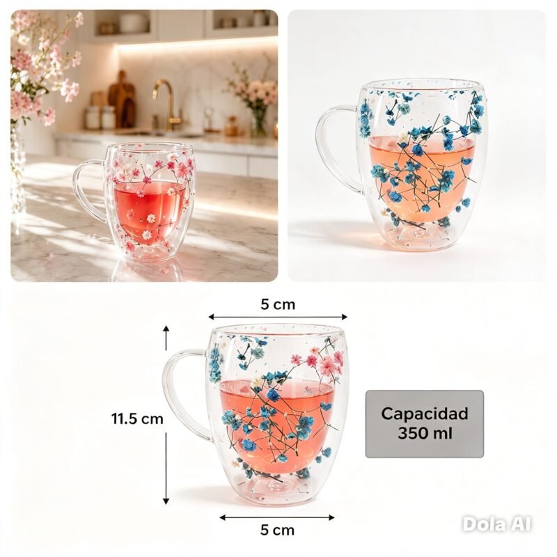 TAZA DOBLE VID C/FLORES 350ml