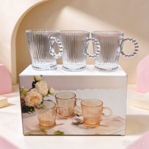 7790780138736 Set x6 Taza vidrio rayado 200ml