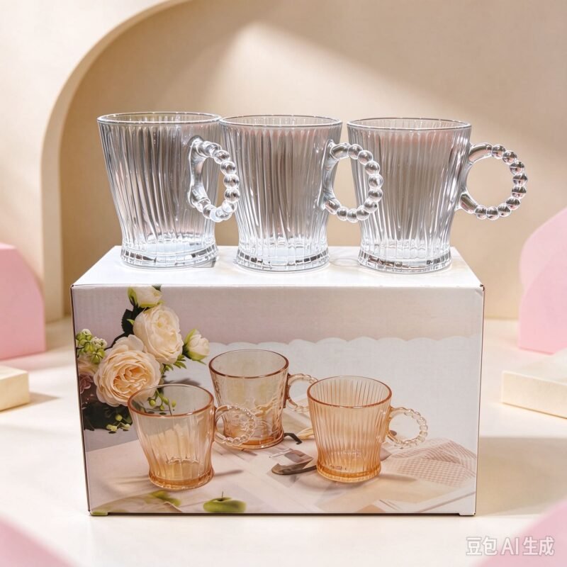 Set x6 Taza vidrio rayado 200ml
