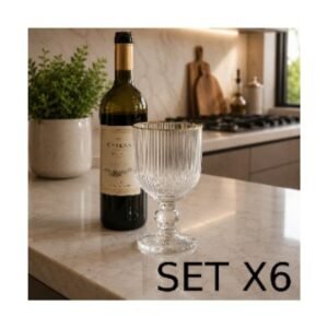 SETX6 COPA VIDRIO RAYADO BORDE 250ML DORADO