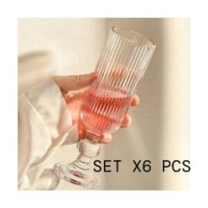 7790780132635 150ML SETX6 COPA CHAMPAGNE VIDRIO RAYADO BORDE DORADO