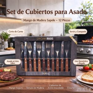 7794120260323 Set de Cubiertos de asado y mango en madera de sapele (12pz)